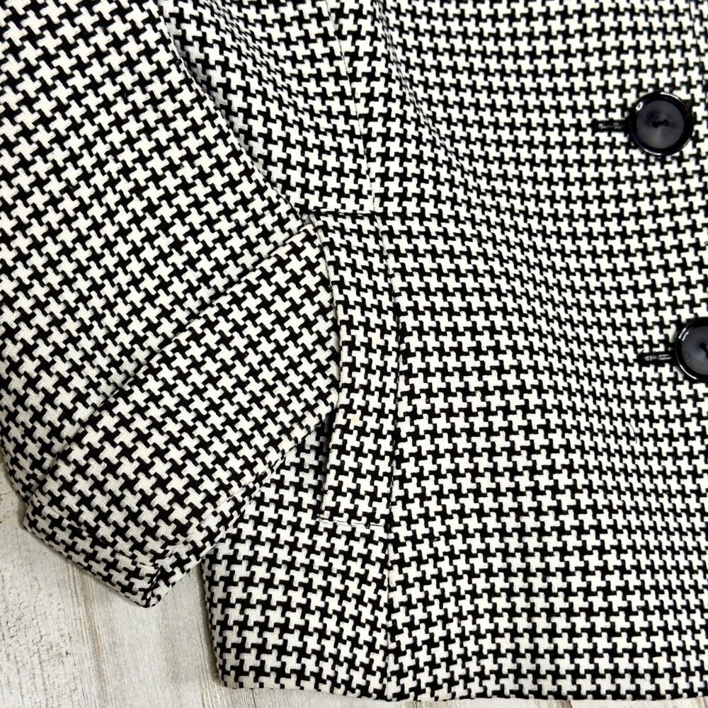 Talbots Black White Houndstooth 3/4 Sleeves Vintage Shawl Collar Jacket Size 6 - Picture 4 of 11